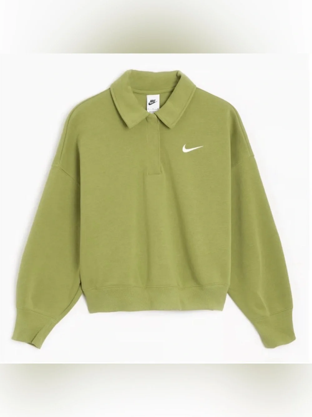 Nike Sportswear Phoenix Fleece Crop Polo Sweatshirt Women's Medium Sage Green